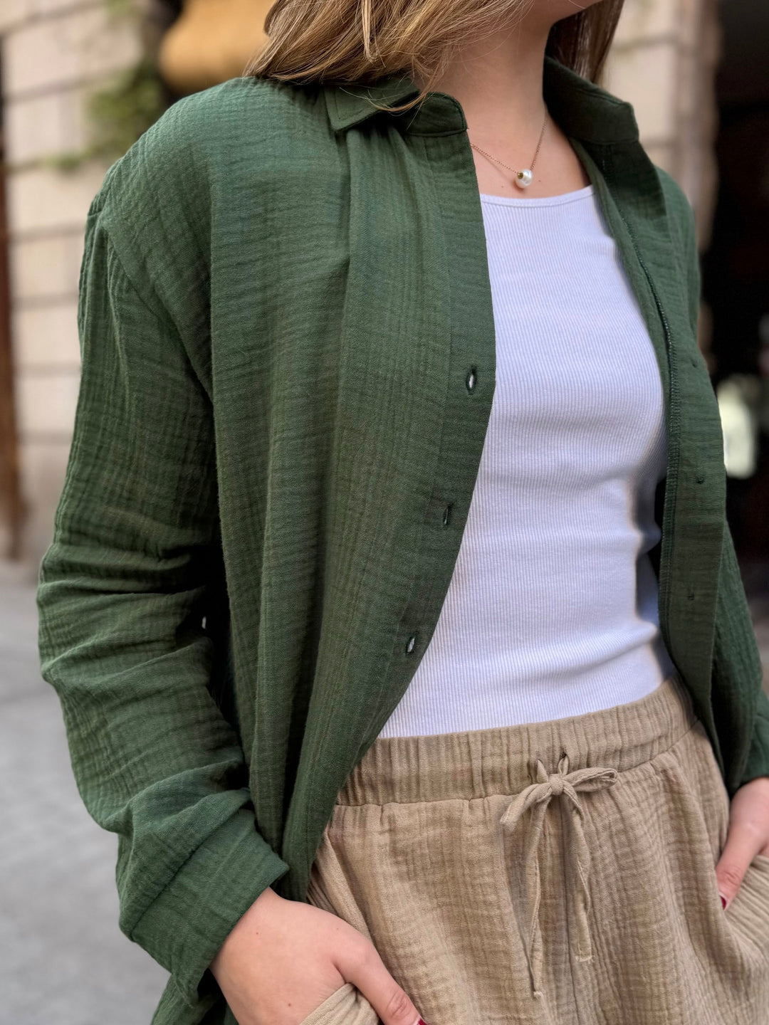 PRADO gauze top in Forest Green