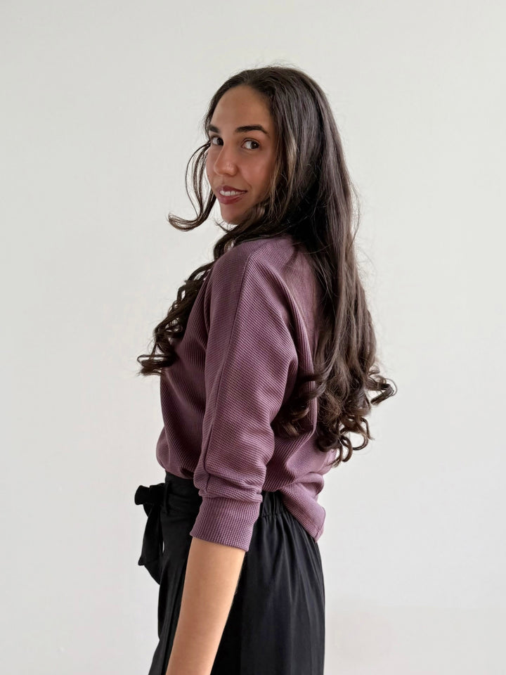 TENLEY waffle knit top in Plum Shadow