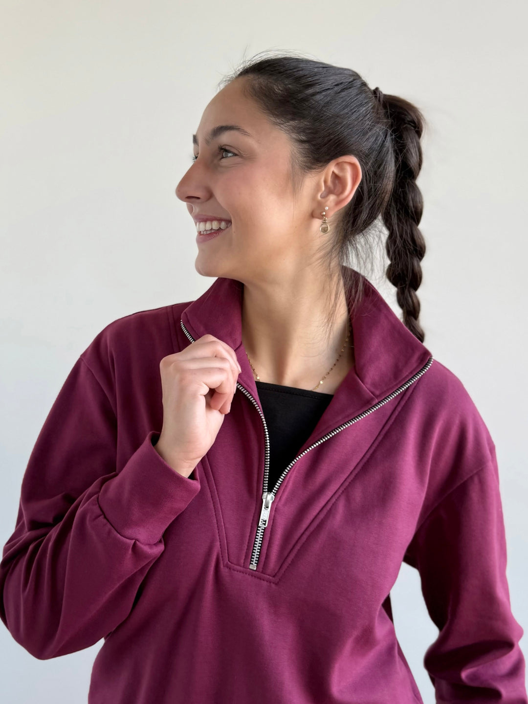 ASHER zip pullover in Raspberry