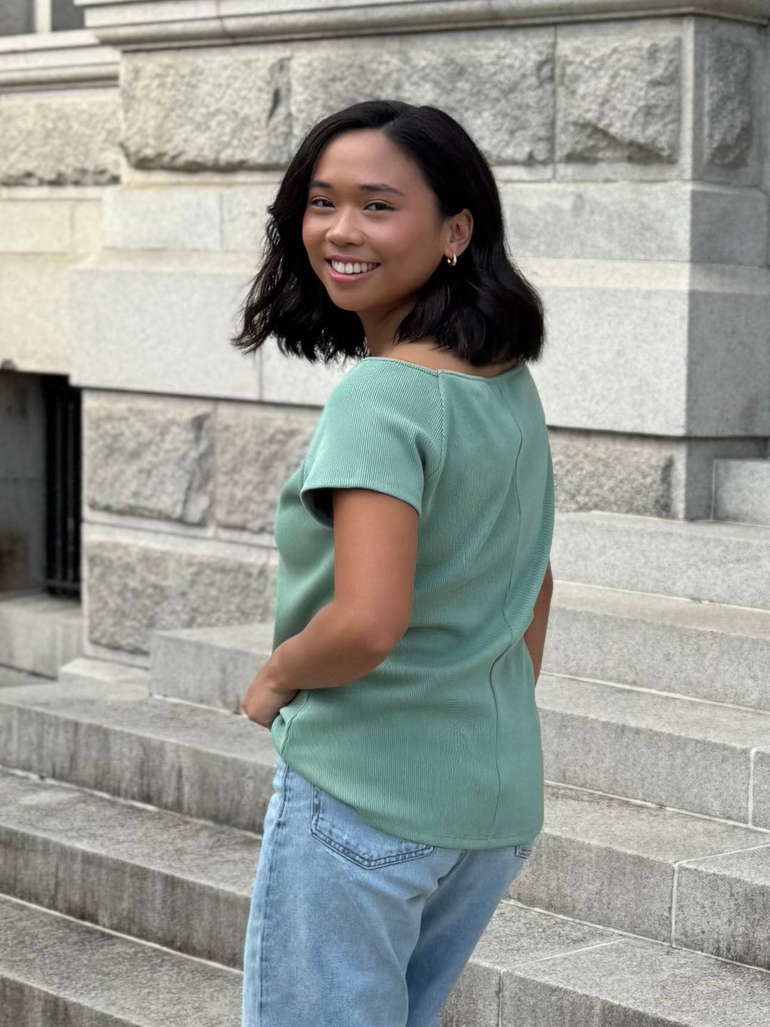 LILLE rib knit tee in Jade Leaf