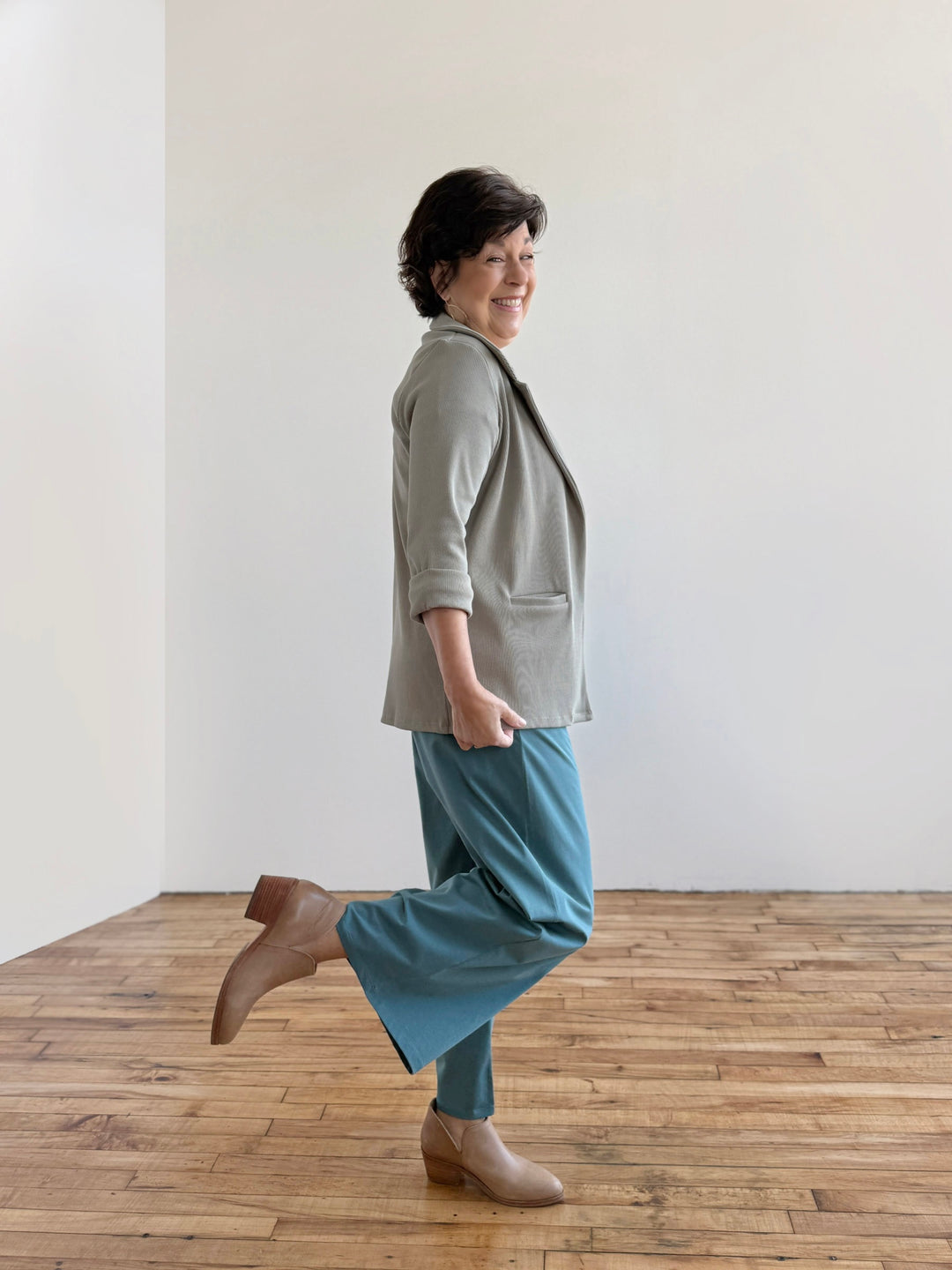 CROSBY rib knit blazer in Light Sage