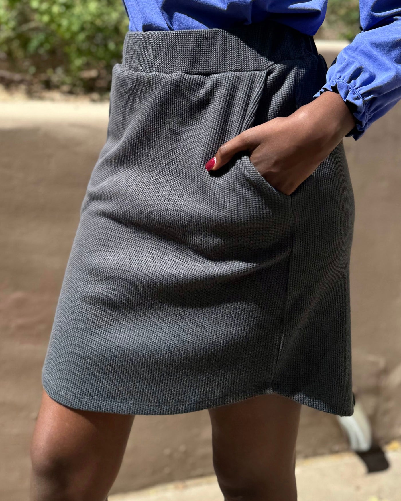 LOTUS waffle knit skirt in Charcoal Blue