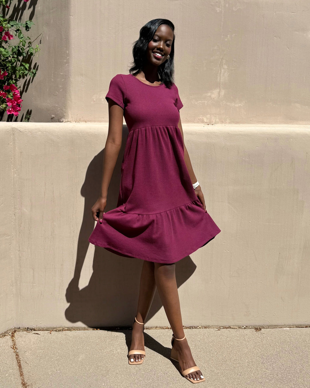 PHOENIX waffle knit dress in Raspberry Elegantees PHOENIX waffle knit dress in Raspberry Elegantees