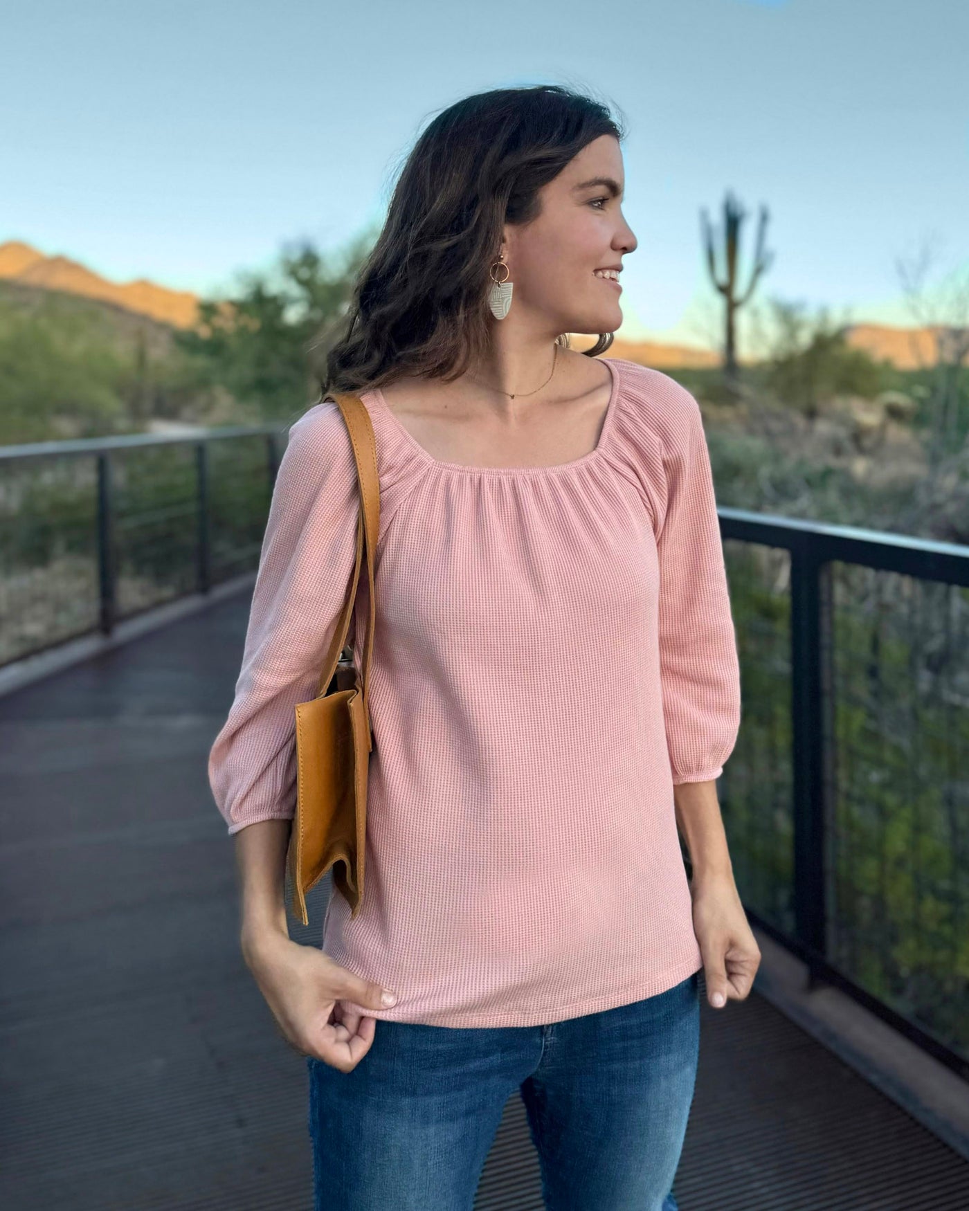 SUNRISE waffle knit top in Earthy Rose