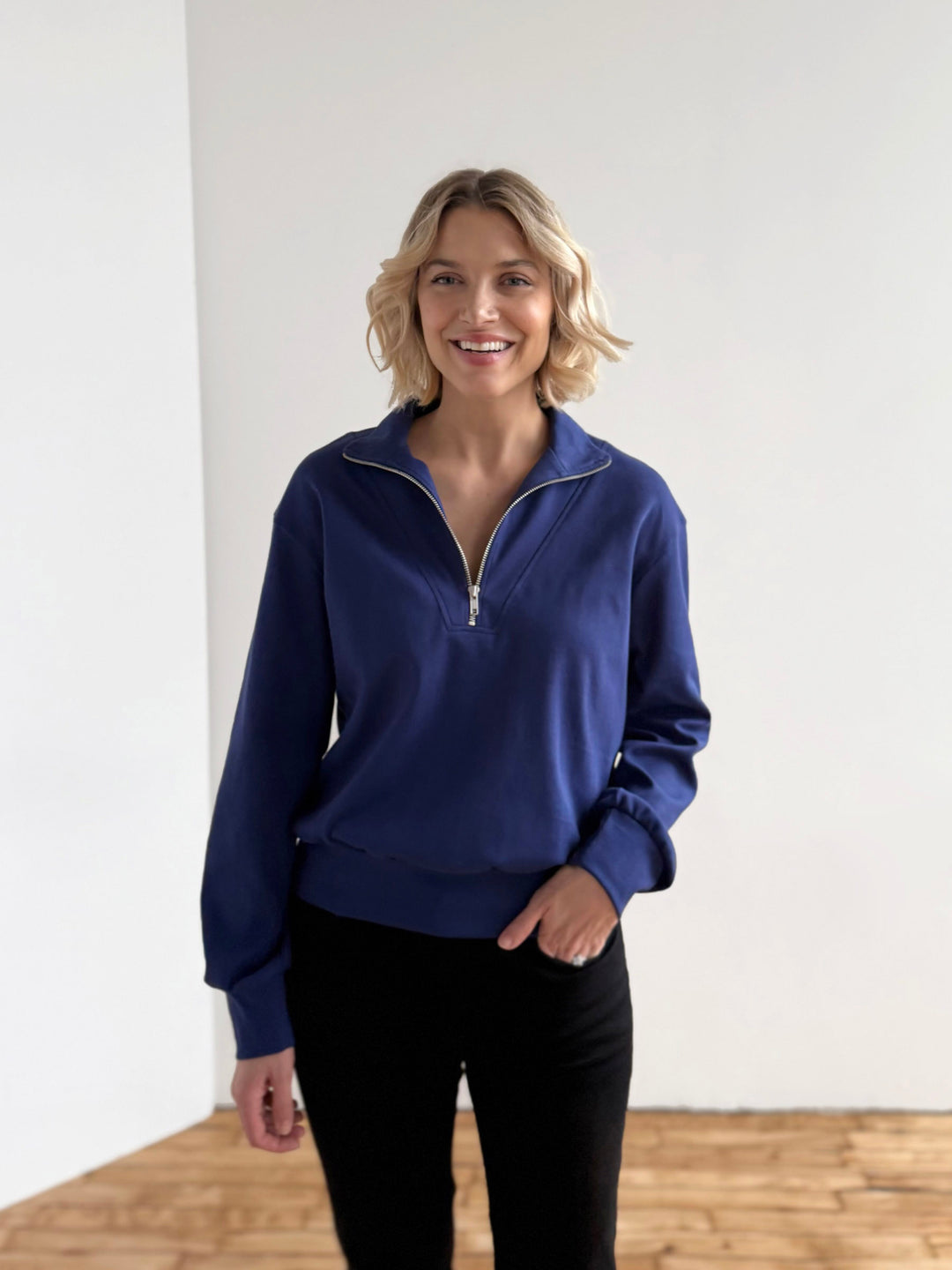 ASHER zip pullover in Bright Navy