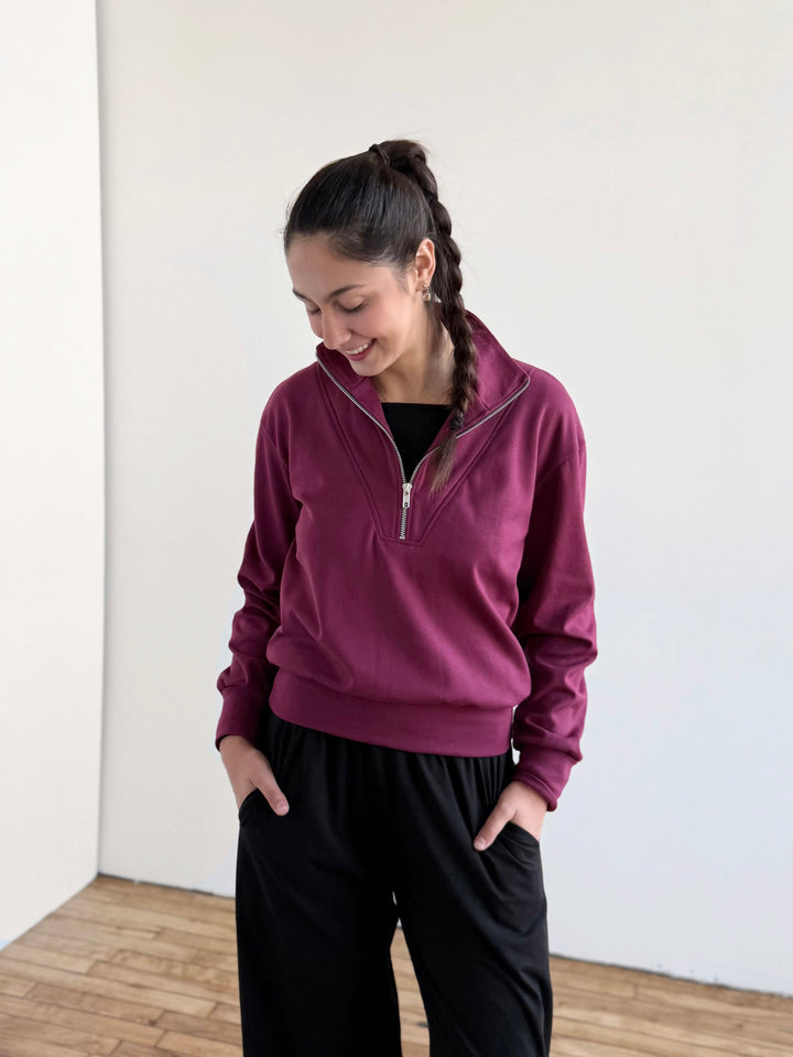 ASHER zip pullover in Raspberry