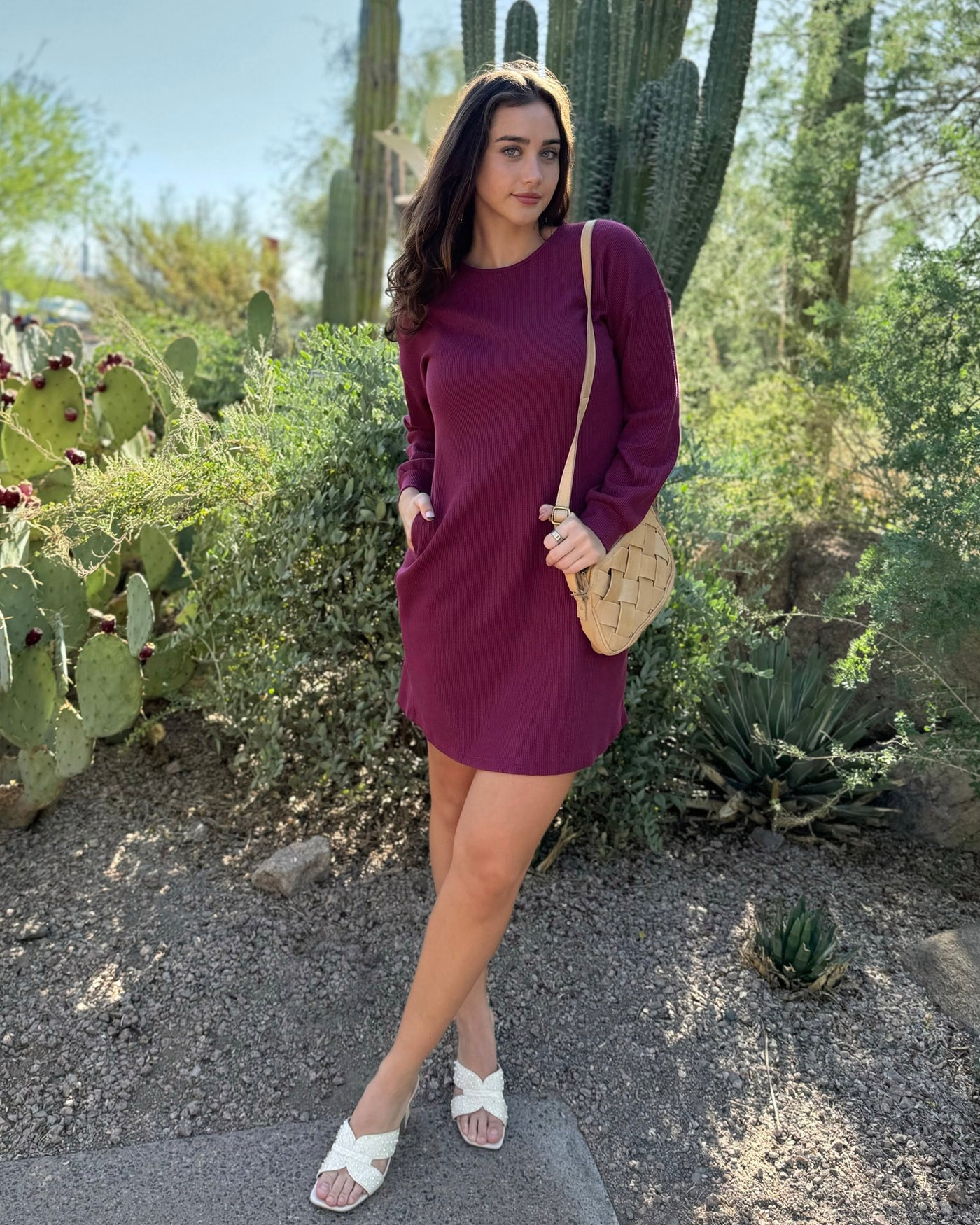 TUSCAN waffle knit dress in Raspberry