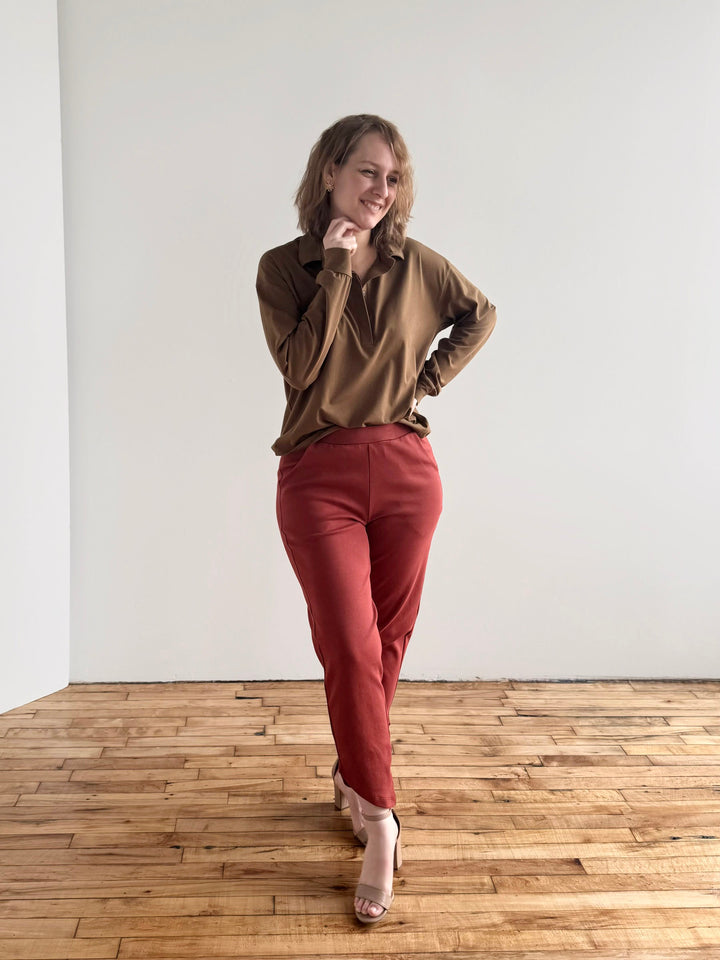 SOPHIA tulip hem pants in Red Amber