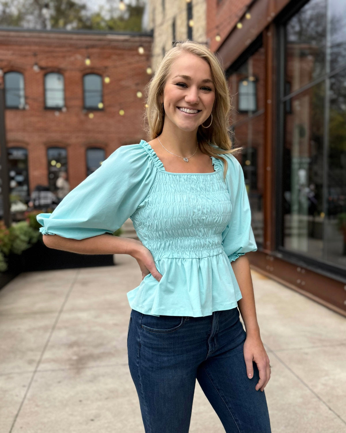 BEATRICE top in Crisp Aqua