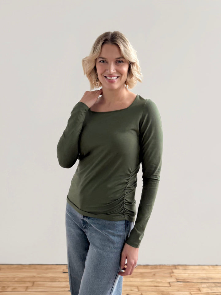 NURY ruched tee in Meadow Green