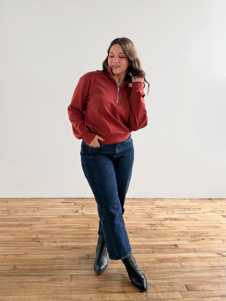 ASHER zip pullover in Red Amber