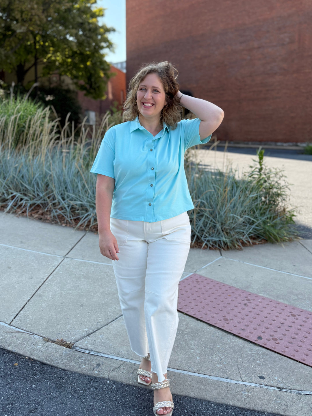 INES boxy shirt in Crisp Aqua