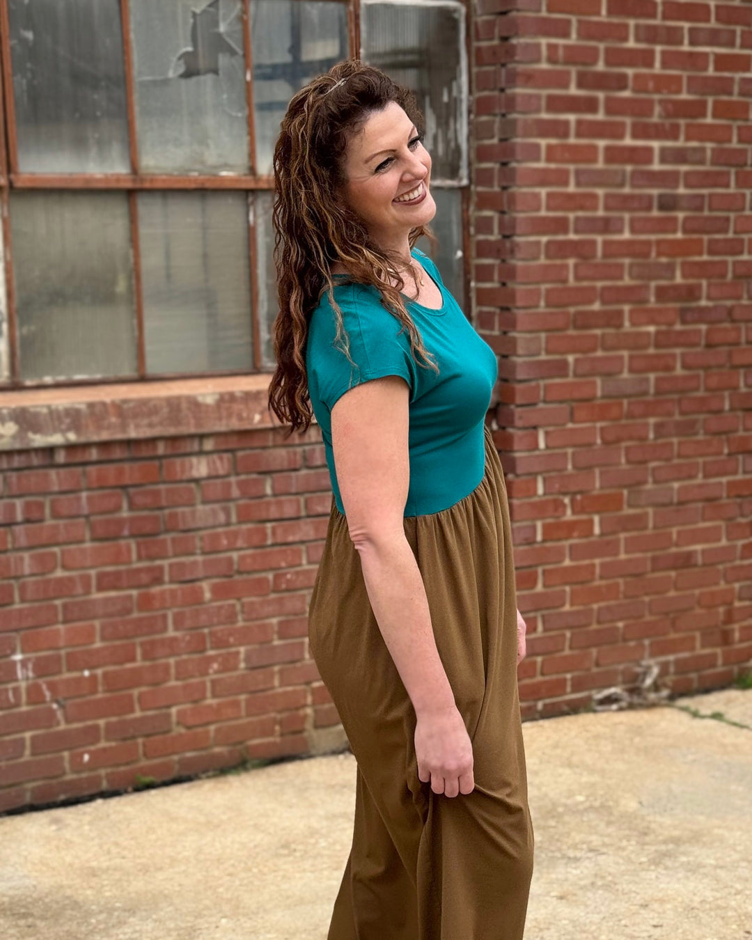 NORAH dress in Teal/Kona Brown