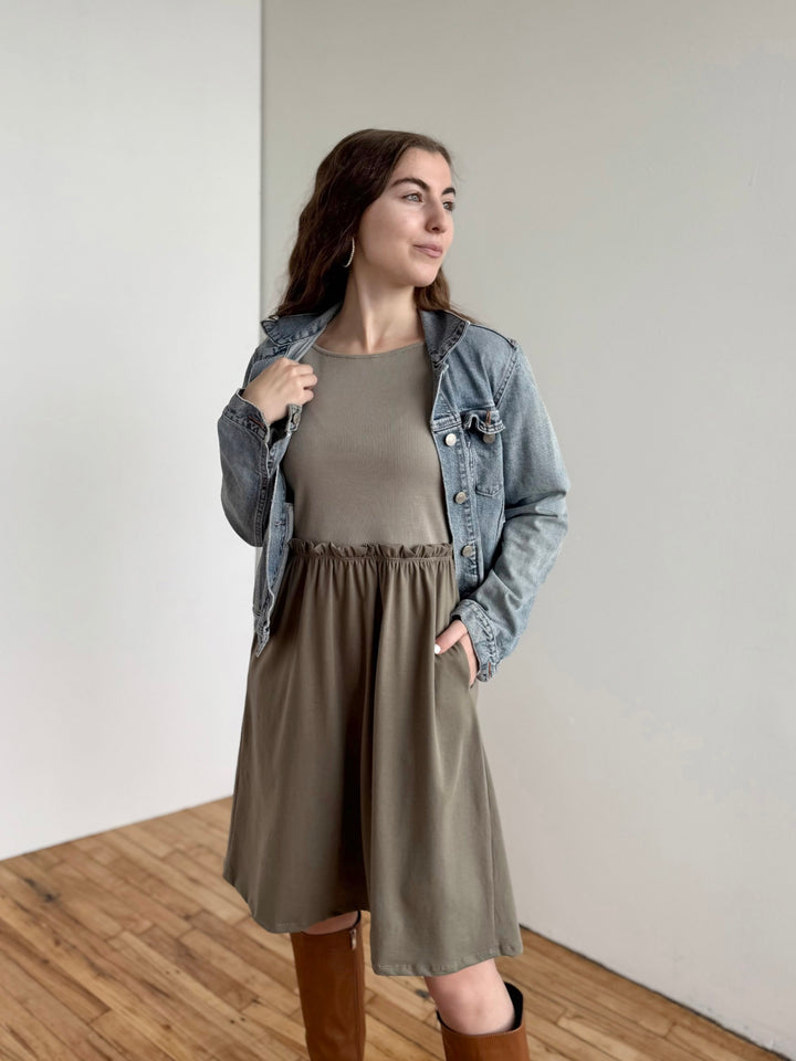 CAITLIN rib+jersey dress in Sage