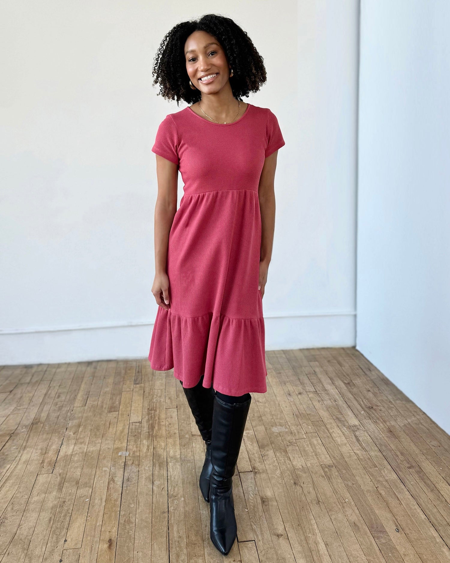 PHOENIX waffle knit dress in Soft Hibiscus – Elegantees