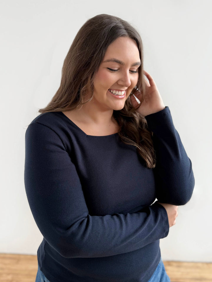 MALIA rib-knit top in Midnight Navy