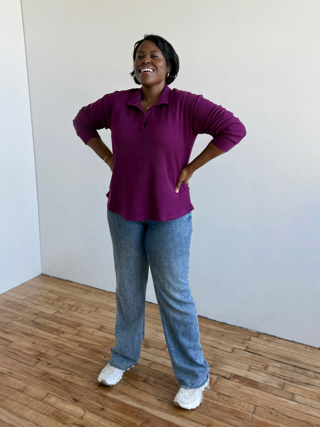 ADRIA waffle knit top in Purple Jewel