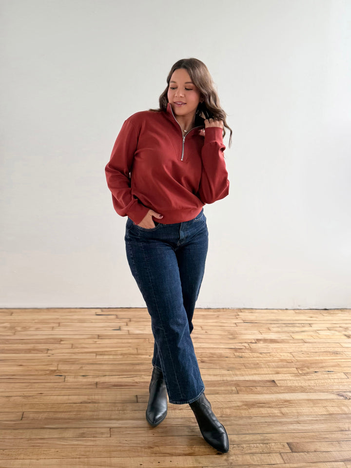 ASHER zip pullover in Red Amber