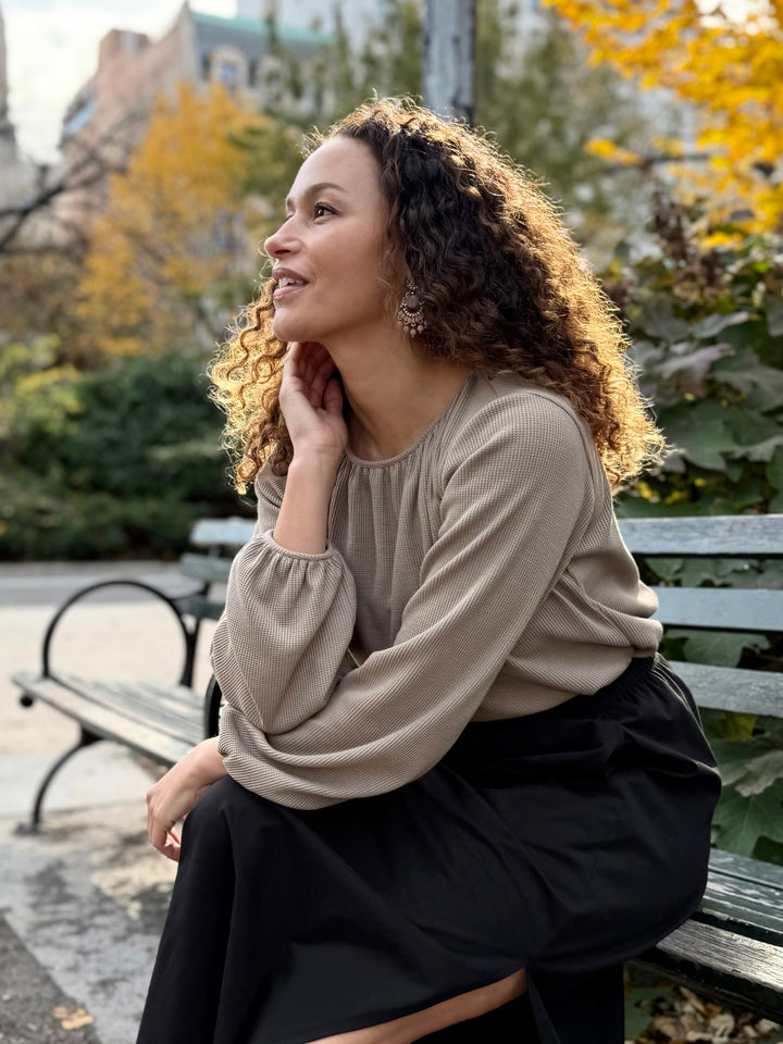 VIVIAN waffle knit top in Taupe Grey