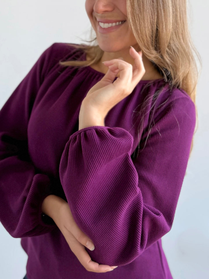 VIVIAN waffle knit top in Purple Jewel
