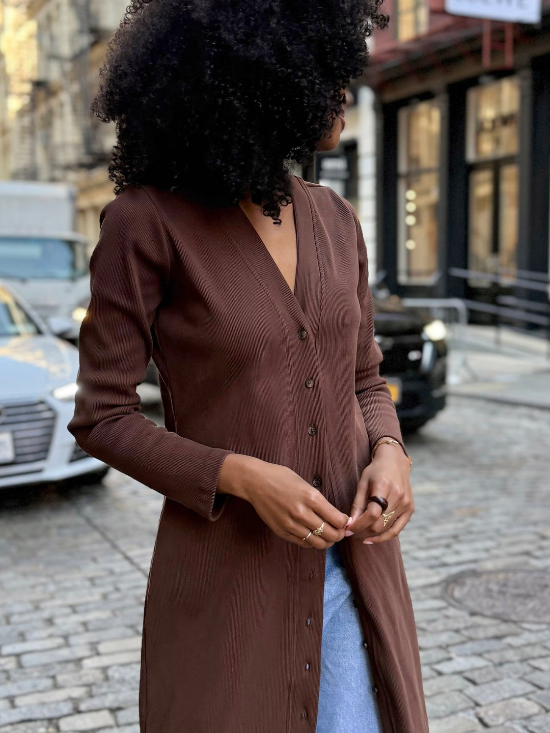 ELENA rib-knit dress in Espresso