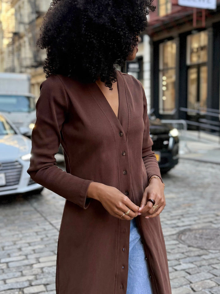 ELENA rib-knit dress in Espresso