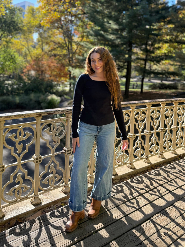 MALIA rib-knit top in Midnight Navy