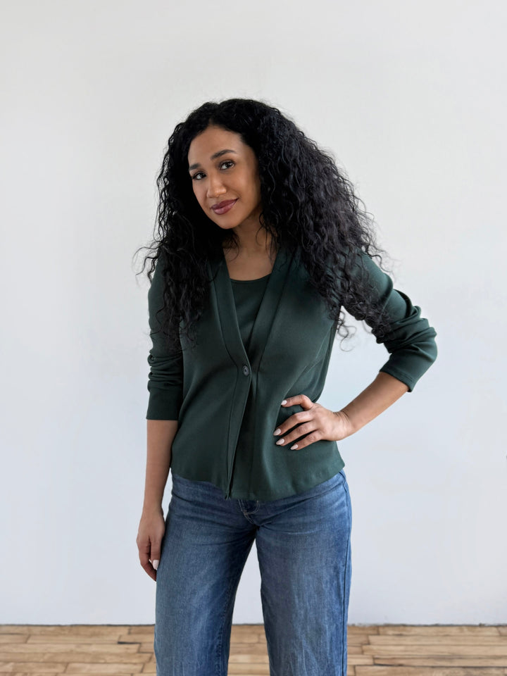 JUDE rib-knit fitted cardigan in Dark Jade