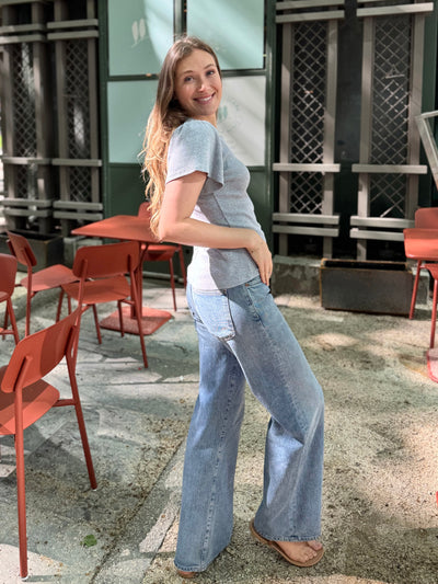 ZADIE rib knit tee in Pebble Gray
