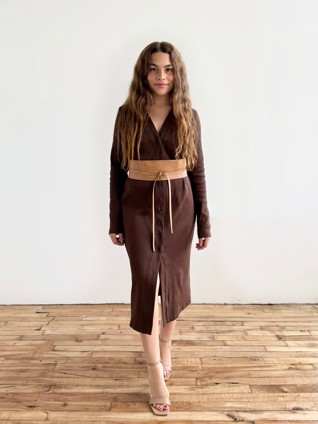 ELENA rib-knit dress in Espresso