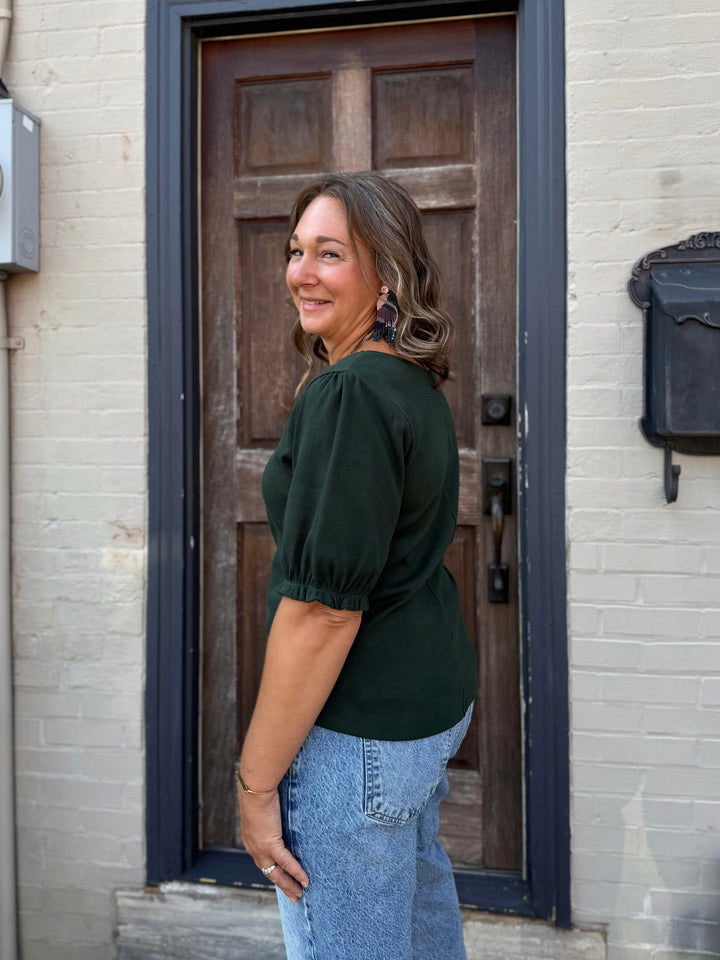 TALIA rib knit top in Pine Green