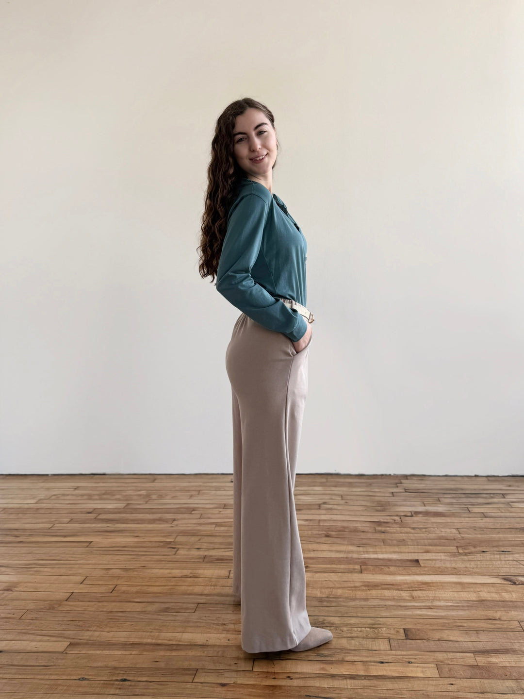 LONDON heavy knit pants in Desert Sand