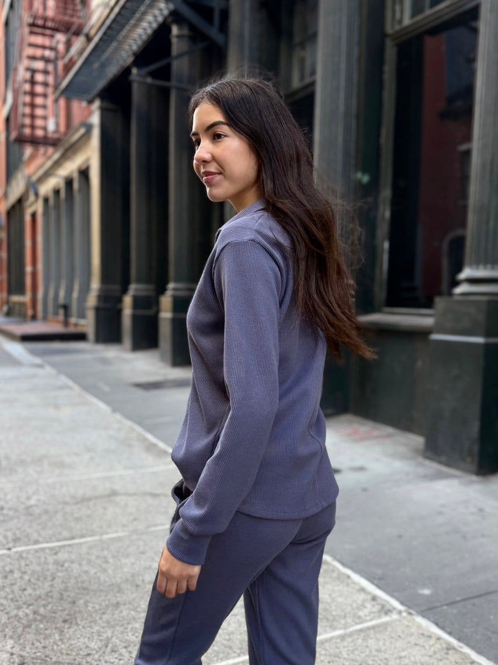 ADRIA waffle knit top in Stonewash