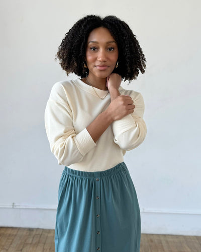 HORIZON waffle knit top in Almond Milk