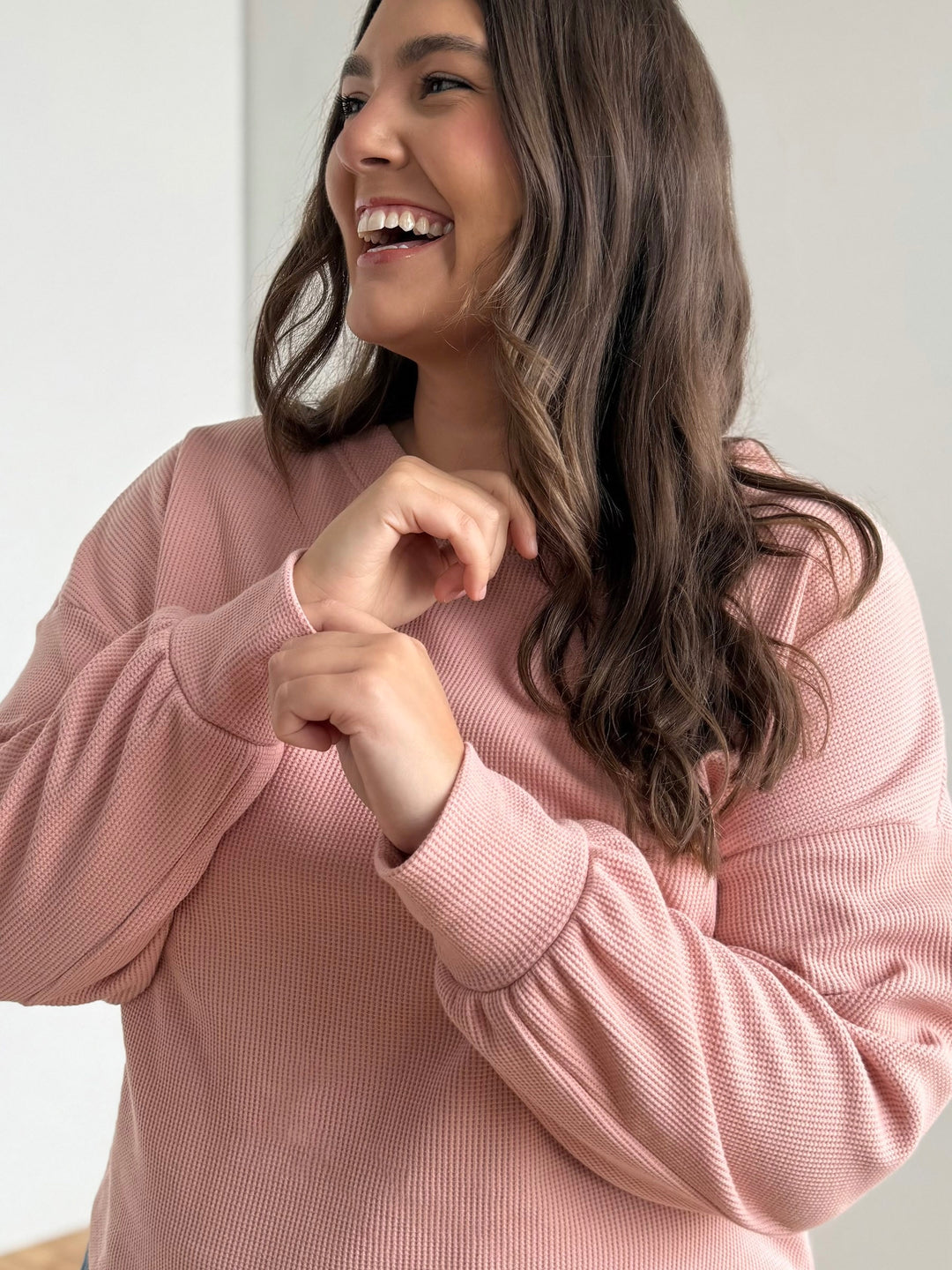 HARPER waffle knit top in Earthy Rose