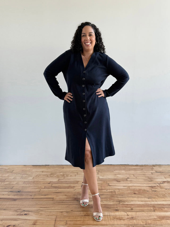 ELENA rib-knit dress in Midnight Navy