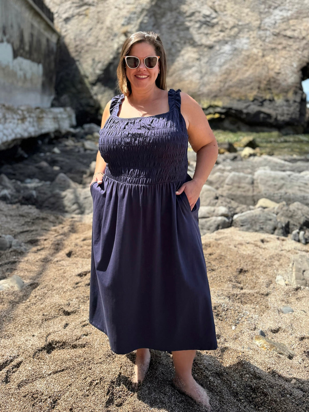 ARTESIA smocked dress in Navy Elegantees ARTESIA smocked dress in Navy Elegantees