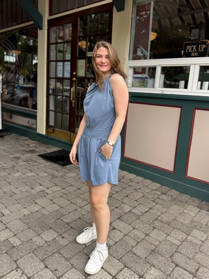 CHARLI draped top in Blue Dusk