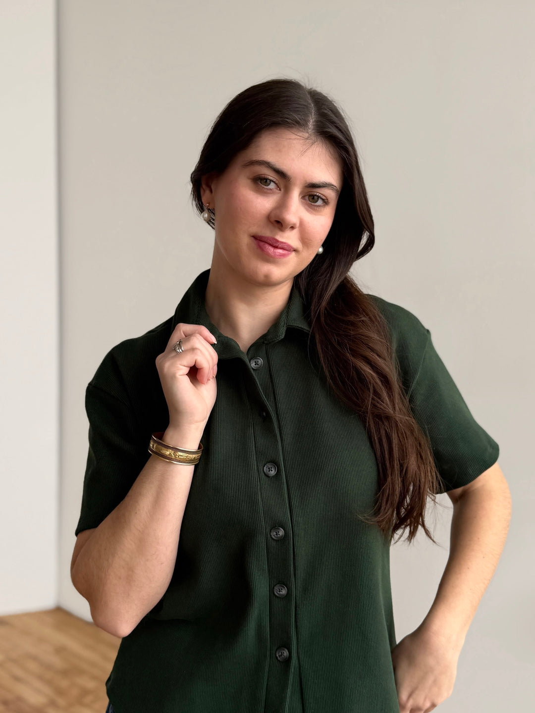 POLLY rib knit top in Pine Green Elegantees POLLY rib knit top in Pine Green Elegantees