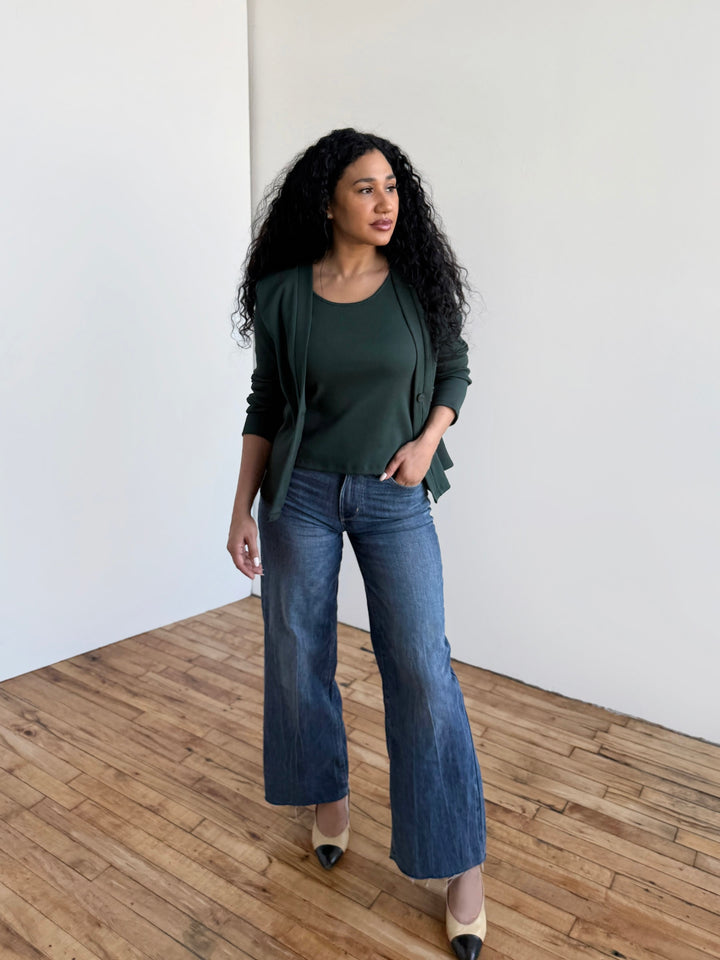 JUDE rib-knit fitted cardigan in Dark Jade