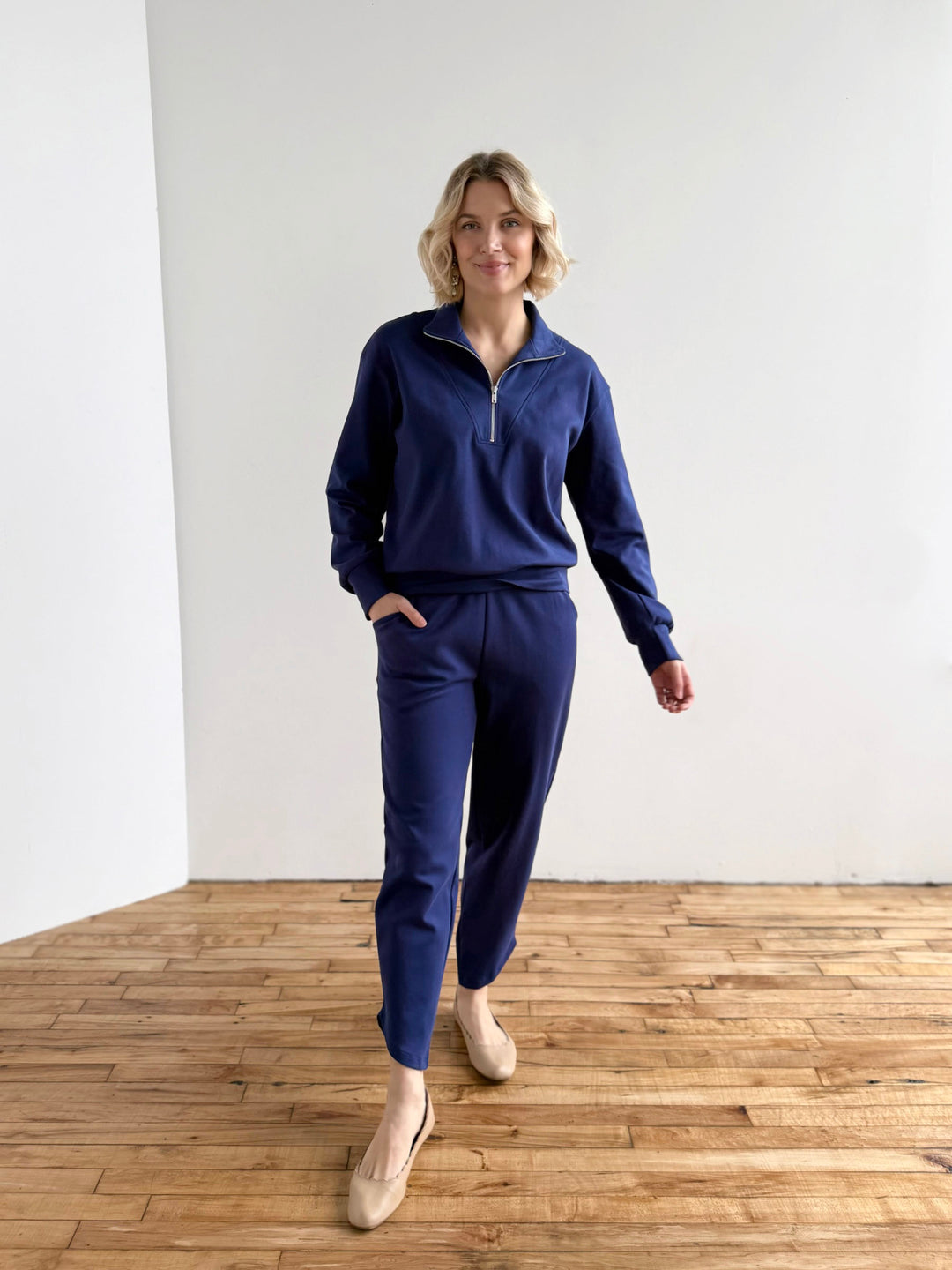 ASHER zip pullover in Bright Navy