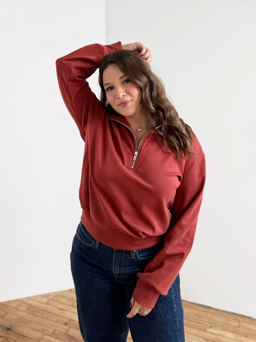 ASHER zip pullover in Red Amber