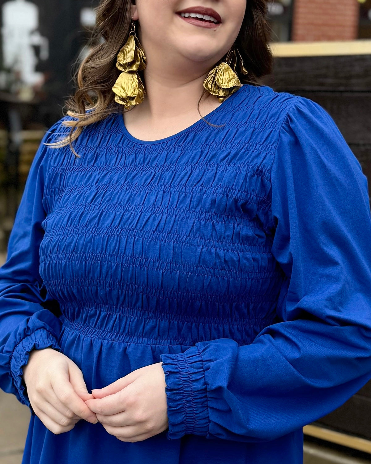 LYRIC smocked top in Cobalt Blue