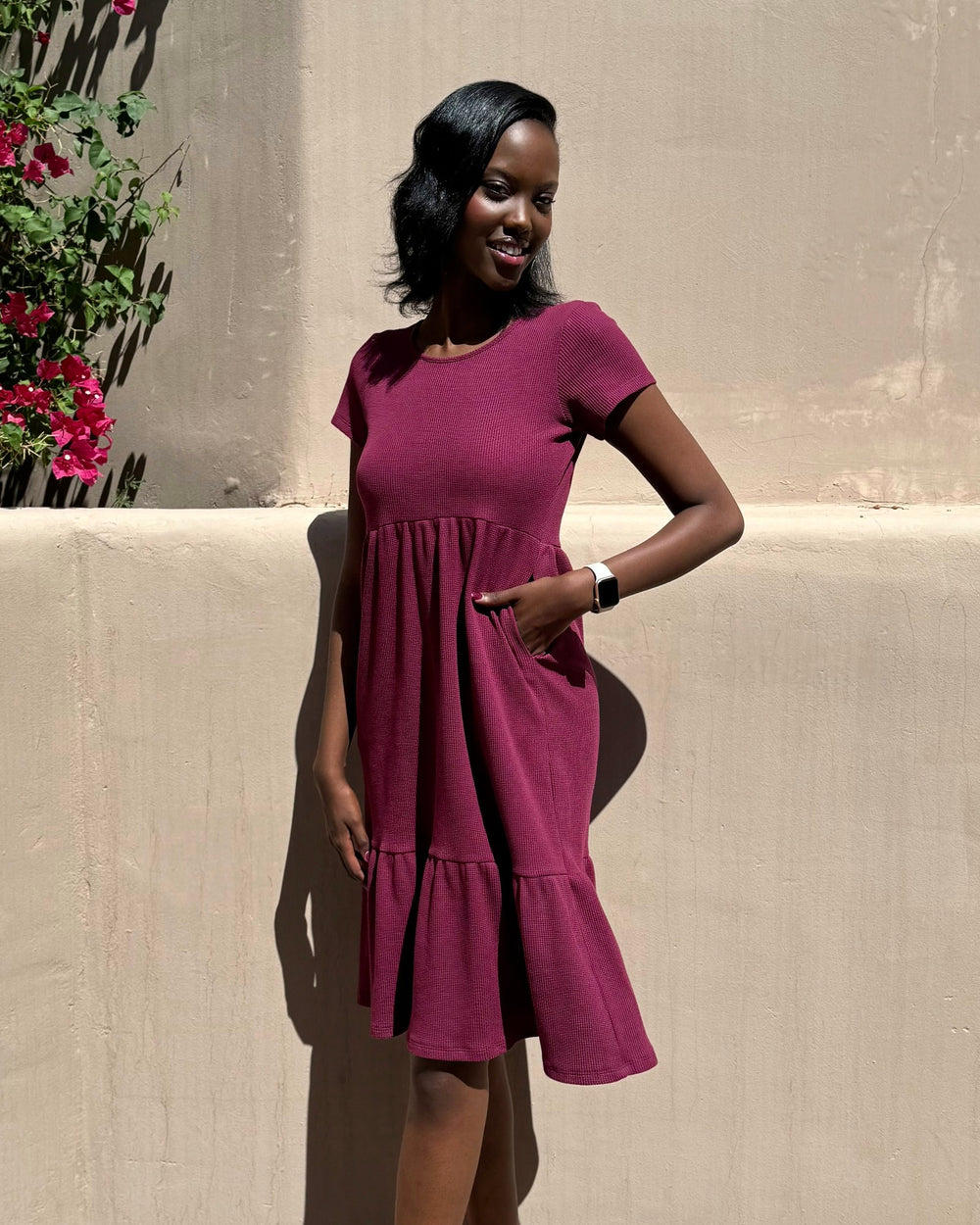 PHOENIX waffle knit dress in Raspberry – Elegantees
