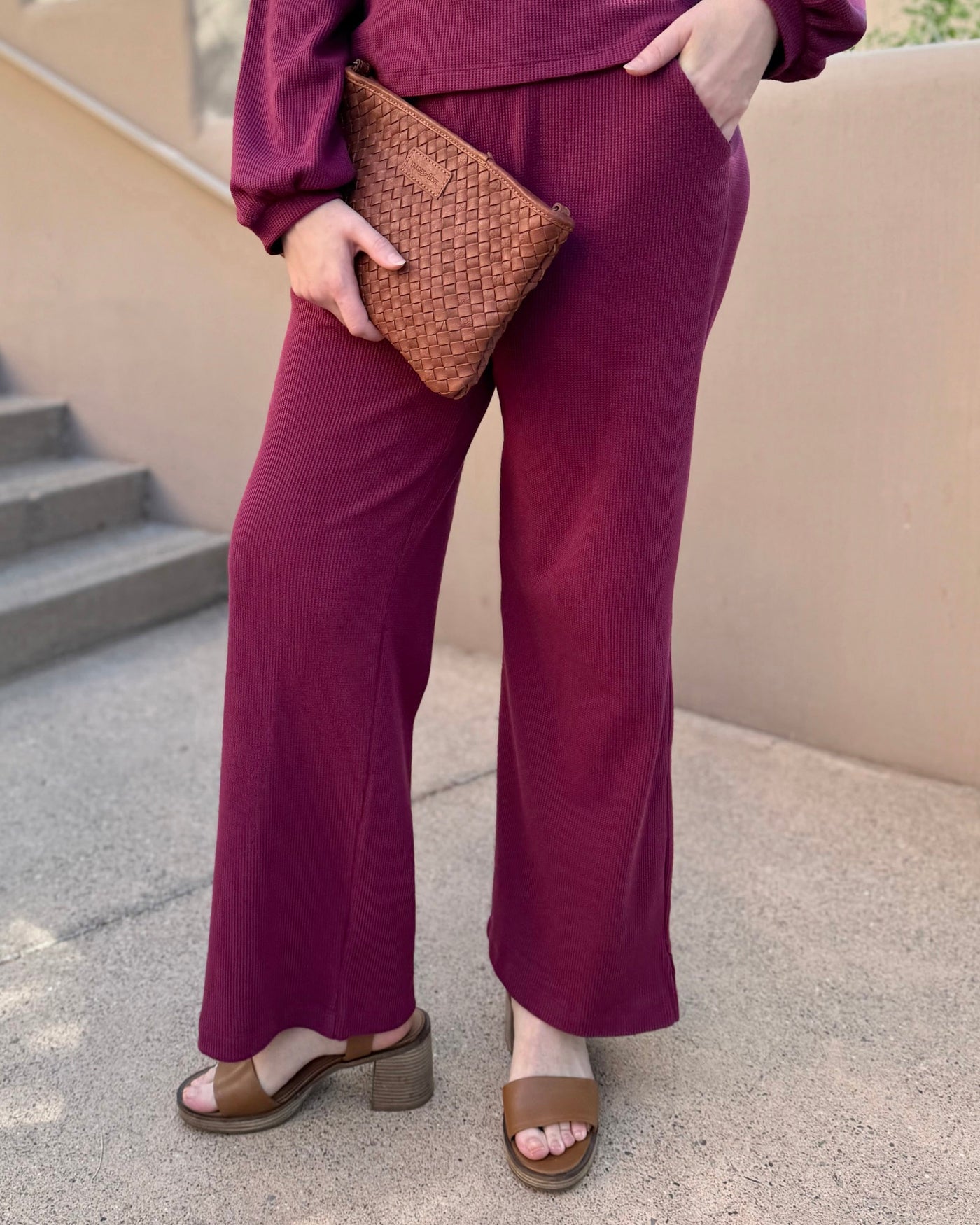 DESERT waffle knit high-rise pants in Raspberry