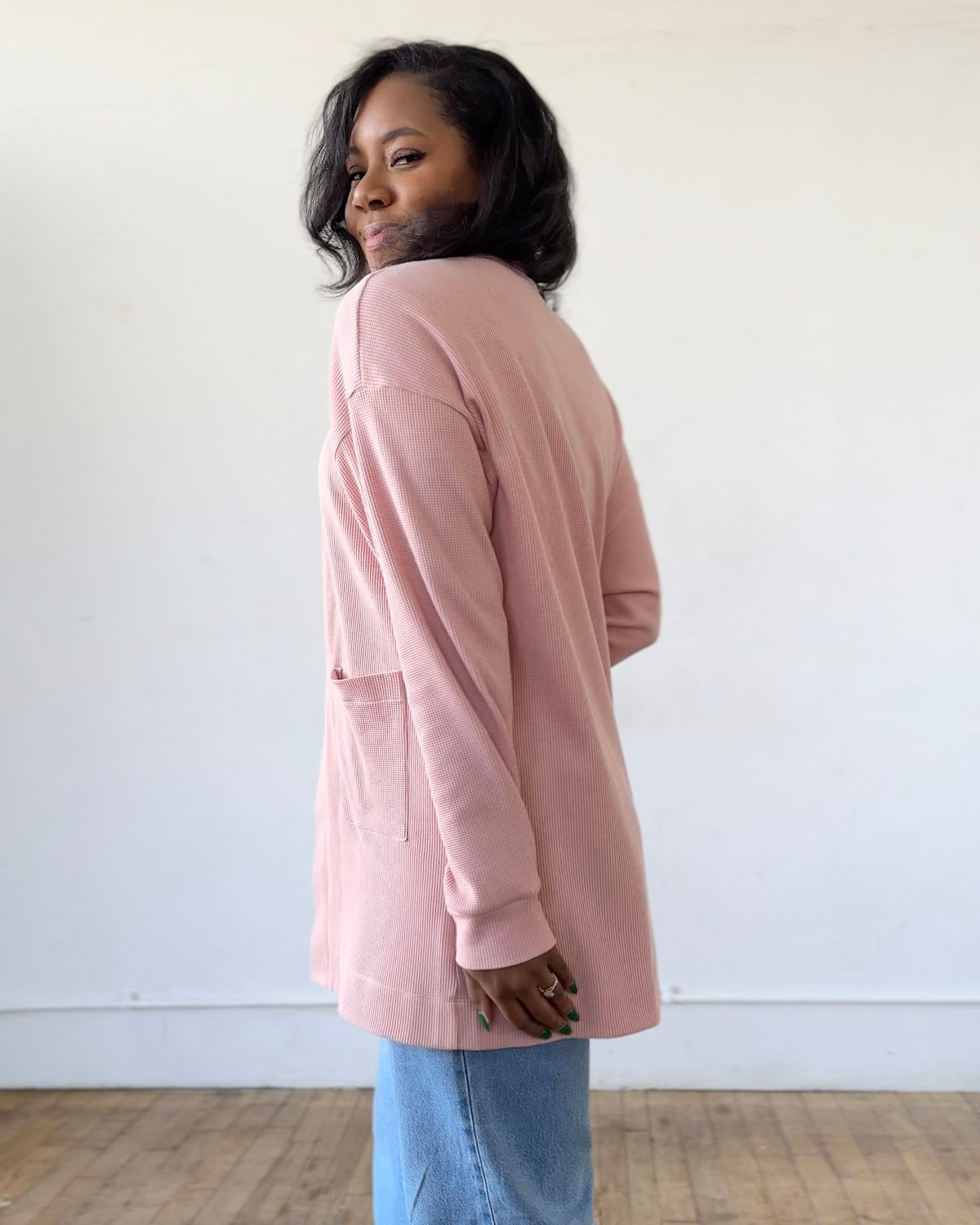 PREORDER waffle knit cardigan in Earthy Rose