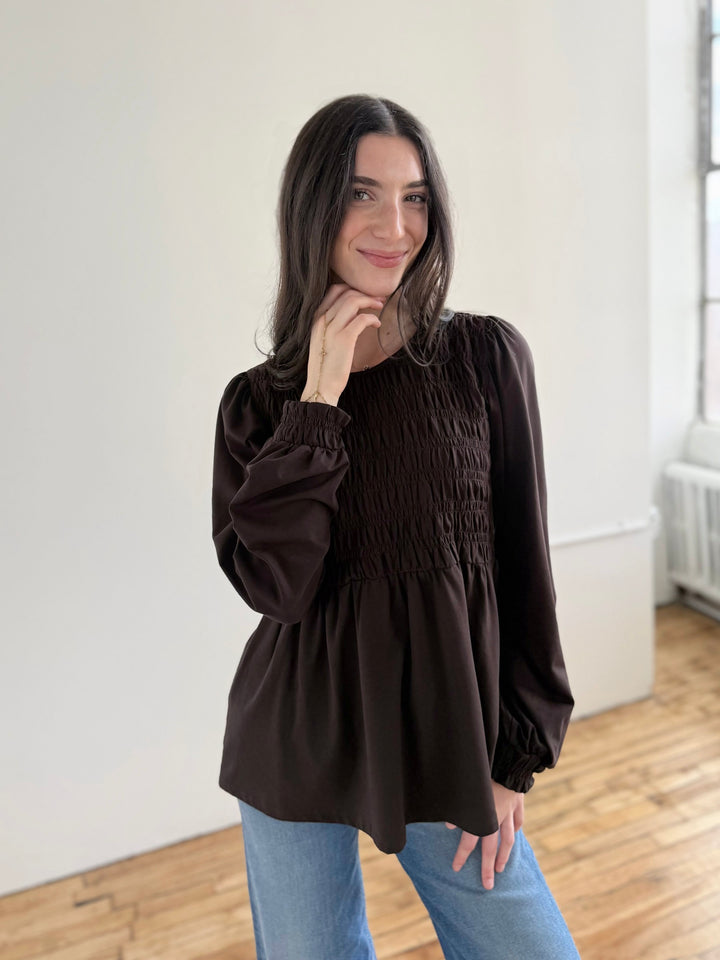 LYRIC smocked top in Chocolate Torte