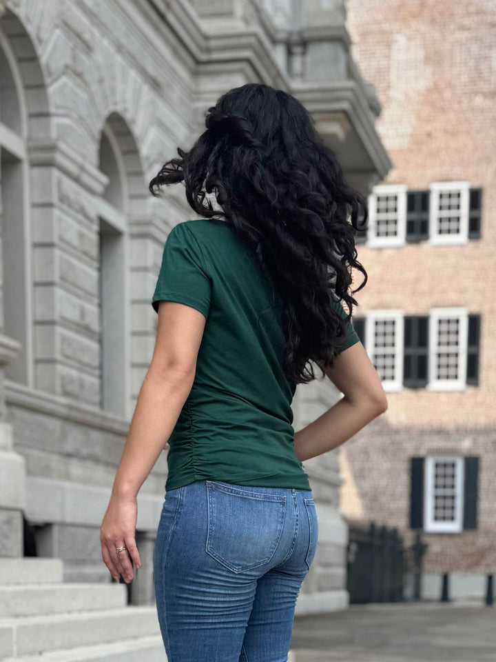 JANEY ruched tee in Dark Green
