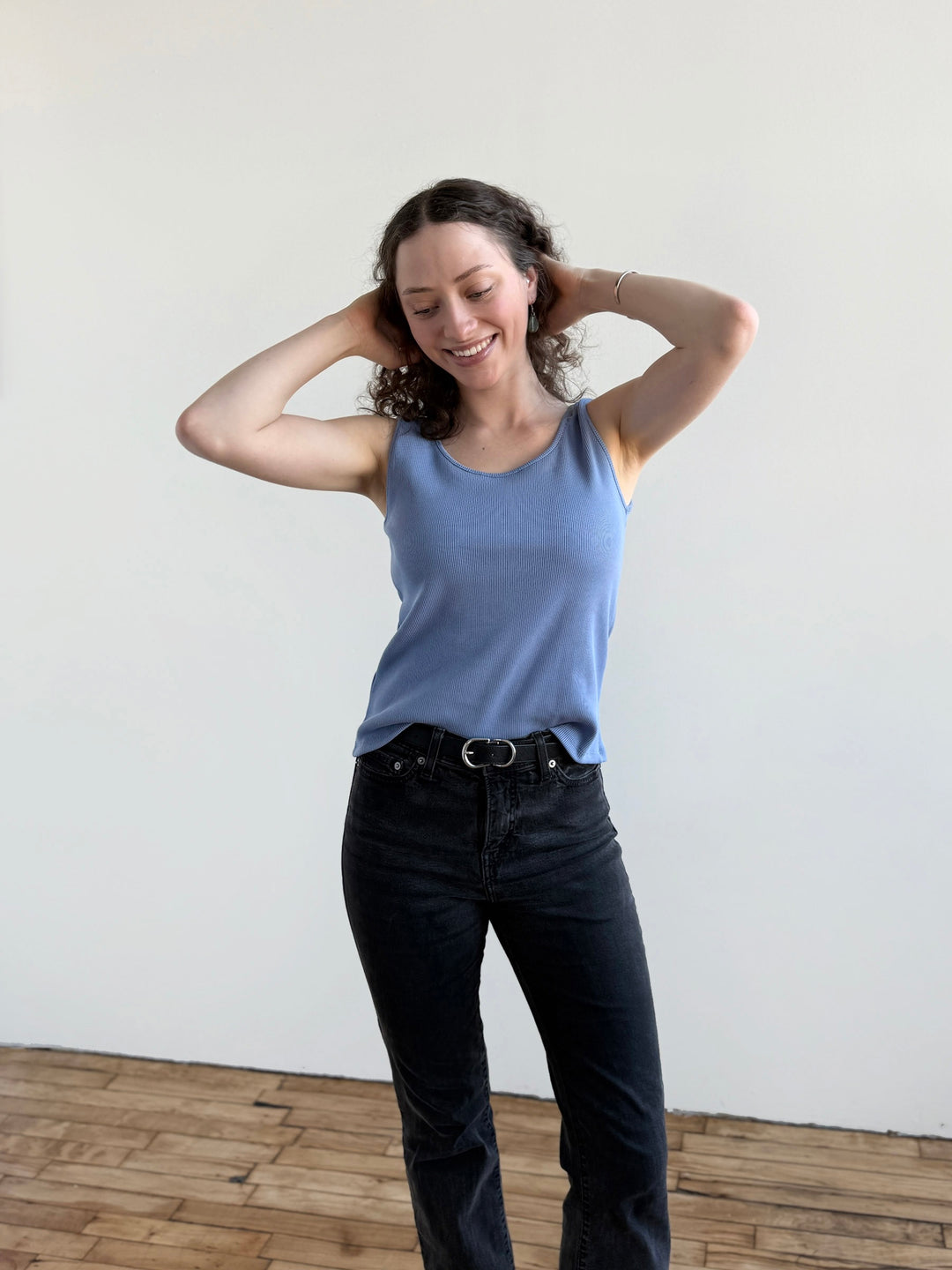 MAYA rib-knit fitted tank in Bluebell