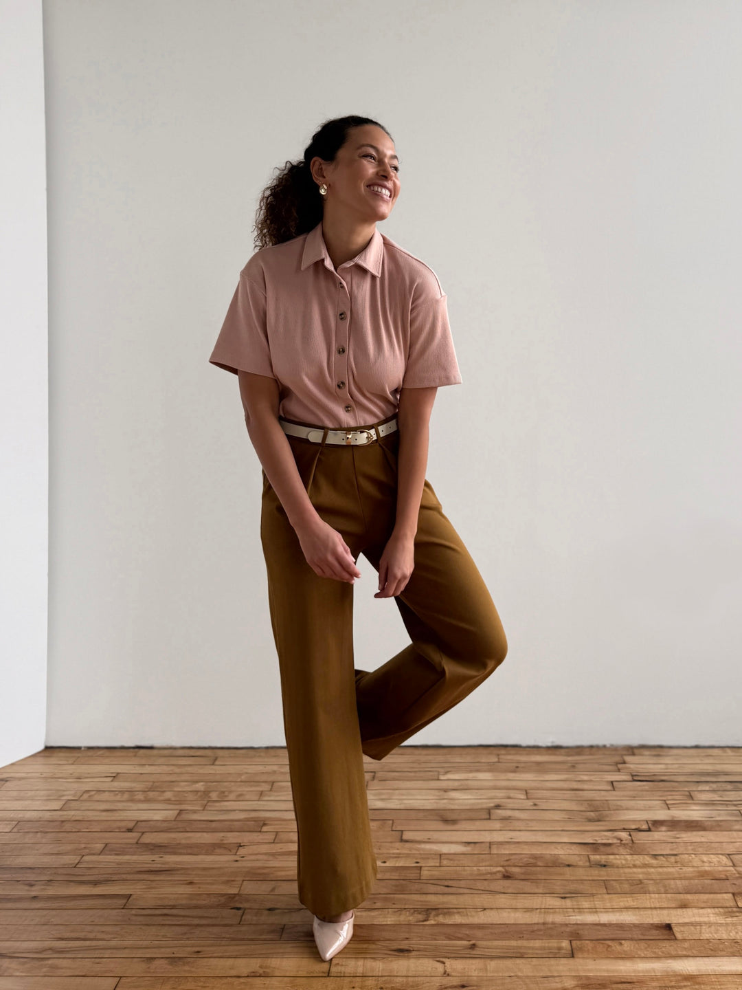 POLLY rib knit top in Vintage Peach